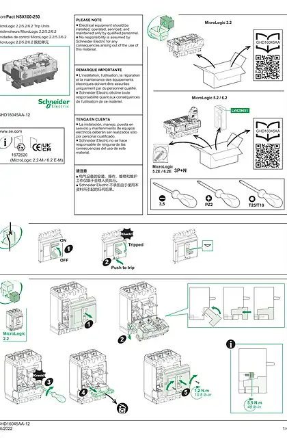 schneider施耐德ComPact NSX100-250 - MicroLogic 2.2_ 5.2_ 6.2 脱扣单元 - 说明页